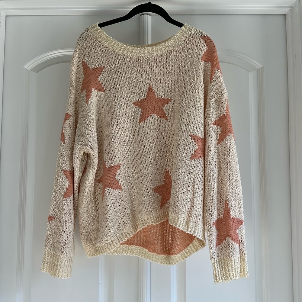 Cream and Pink Star Sweater